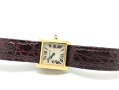 Ladies' 18ct Cartier Tank Francaise wristwatch, square dial with Roman numerals, 18ct gold case