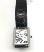 Rare dial ladies' Cartier Tank Solo, rectangular dial with unusual printed Roman numerals,