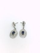 White Gold Diamond and Sapphire Earrings Stamped 9K