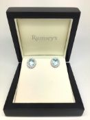 Aquamarine and diamond earrings, oval cut aquamarines weighing an estimated 2.78ct in total,