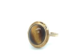 9ct Gold Tigers Eye Ring. Size P