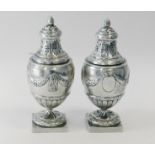 A Pair of Hallmarked Continental Silver Casters Height 18cm Weight 349g