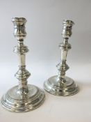 A Pair of George I Style Silver Candlesticks, Hallmarked London 1965 by William Comyns & Sons,