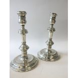 A Pair of George I Style Silver Candlesticks, Hallmarked London 1965 by William Comyns & Sons,