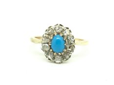 Gold Turquoise and Rose cut Diamond ring. UK size J. Face of ring is approx 13mm in length.