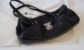 A Prada black leather BR2614 foldover shoulder bag with silver coloured push lock, 32cm wide, 17cm