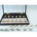 Set of 6 George Jensen Year Spoons (Cased) together with a Set of 6 Silver Spoons by David