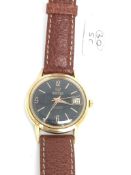 Gentleman's Roamer wristwatch, circular black dial with date aperture to three o'clock position,