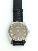 Gentleman's Winegartens dress watch, grey dial with baton hour markers, stainless steel case,