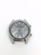 Vintage Citizen Alarm Date, silvered dial, alarm hand, twin crowns, stainless steel case