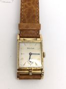 Unusual vintage Bulova photo watch, rectangular dial with Arabic and dagger hour markers, subsidiary
