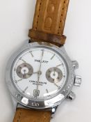 Unusual Poljot Chronograph, white dial with two subsidiary dials, date aperture to six o'clock