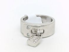 18ct White Gold 'H' Lock Ring by Hermes. With 12 Round Brilliant Cut Diamonds, G/VS1. Total