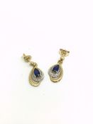 Yellow Gold Sapphire and Diamond Earrings. Stamped 9ct Gold