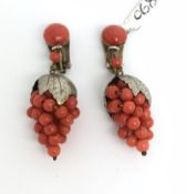 Pair of silver and coral grape earrings
