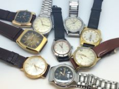 A quantity of mostly vintage watches including black dial West End Watch Co, Baume automatic, Roamer