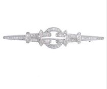 Diamond Set Brooch in Geometric design. 0.40 carats of Diamonds. 5.6cms in length, 5.8grams. Stamped