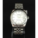 Rolex mid-size Oyster Perpetual DateJust, white dial with baton hour markers, date aperture to three