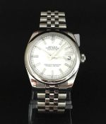 Rolex mid-size Oyster Perpetual DateJust, white dial with baton hour markers, date aperture to three