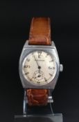 Gents Jeager Le Coulture Vicory wrist watch circa 1935. The case is stainless steel with a screw