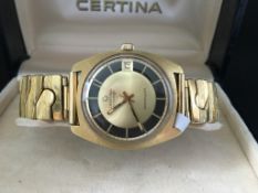 Vintage Certina Waterking 215 Automatic, gilt dial with date aperture, gold plated case and later