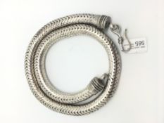 Large Eastern snake chain necklace with 'S' clasp, testing as silver, 48cm, 230g
