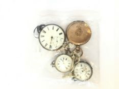 A collection of four pocket watches, including a Waltham and a silver Swiss pocket watch, gross