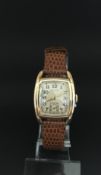 Vintage Hamilton art deco wristwatch, rectangular dial with gilt Arabic numerals, subsidiary seconds