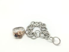 Ti Sento silver and rose plated ring and link bracelet