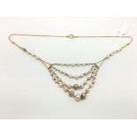 Vintage 9ct faux pearl fringe necklace, four graduating rows of faux pearls, suspended from 9ct bars