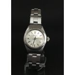 Ladies Rolex Oyster Perpetual, silvered dial with baton hour markers, stainless steel case and
