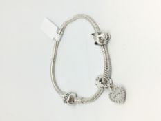 Pandora charm bracelet with two charms including wolf head and sister charm, 19cm