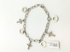Thomas Sabo silver charm bracelet with three stone set crosses ( 1x missing stones), four circular