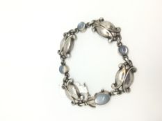 Vintage Georg Jensen silver Moonlight bracelet, cabochon set stones between panel links, design