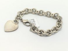 Tiffany & Co silver bracelet, heart charm, 20cm, 35g