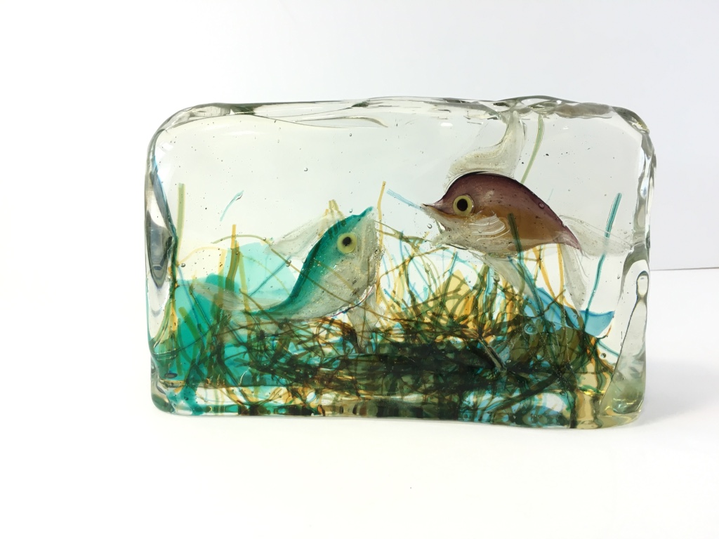 Cendese, Vintage Murano glass aquarium sculpture, two fish approximately 17 x 11 cm, circa 1950/60s,