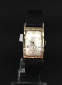 Art deco Gruen Curvex Precision wristwatch, rectangular curved dial with Arabic and dot hour