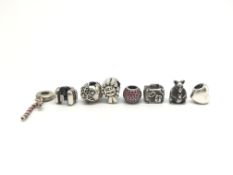 Pandora 8x charms including;'best mum', pink stone set bead, kangaroo, sugar cane