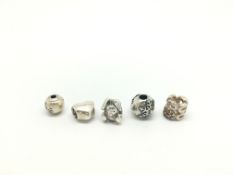 Pandora 5x charms including; stone set Anchor, heart and snowflake