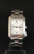 Gentleman's Baume & Mercier wristwatch, rectangular white dial with steel dot hour markers,