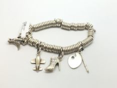 Links of London sweetie bracelet, four charms including artists pallet, plane and shoe