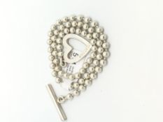 Gucci silver necklace, heart and T-bar clasp, 38cm, 21g