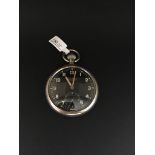 Military Cortebert Extra black dial open faced pocket watch, subsidiary dial, Arabic numerals,