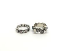Pandora, Two stone set silver rings, including moonstone and cz floral ring and full pink cz set ET