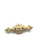 Victorian sapphire and rose diamond brooch, 45x22mm, locket back
