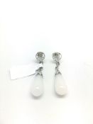Silver and white jade drop earrings