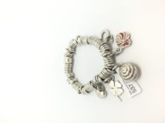 Links of London sweetie bracelet, five charms including lion, clover and heart