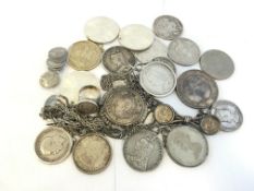 Silver coins and medals including 1926 silver peace one dollar coin, pre 1900 silver coins, roman/