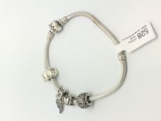 Pandora charm bracelet with five charms including stone set charms, 20.5cm