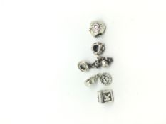 Pandora 5x charms including; Kola Bear, stone set heart, 21 and K